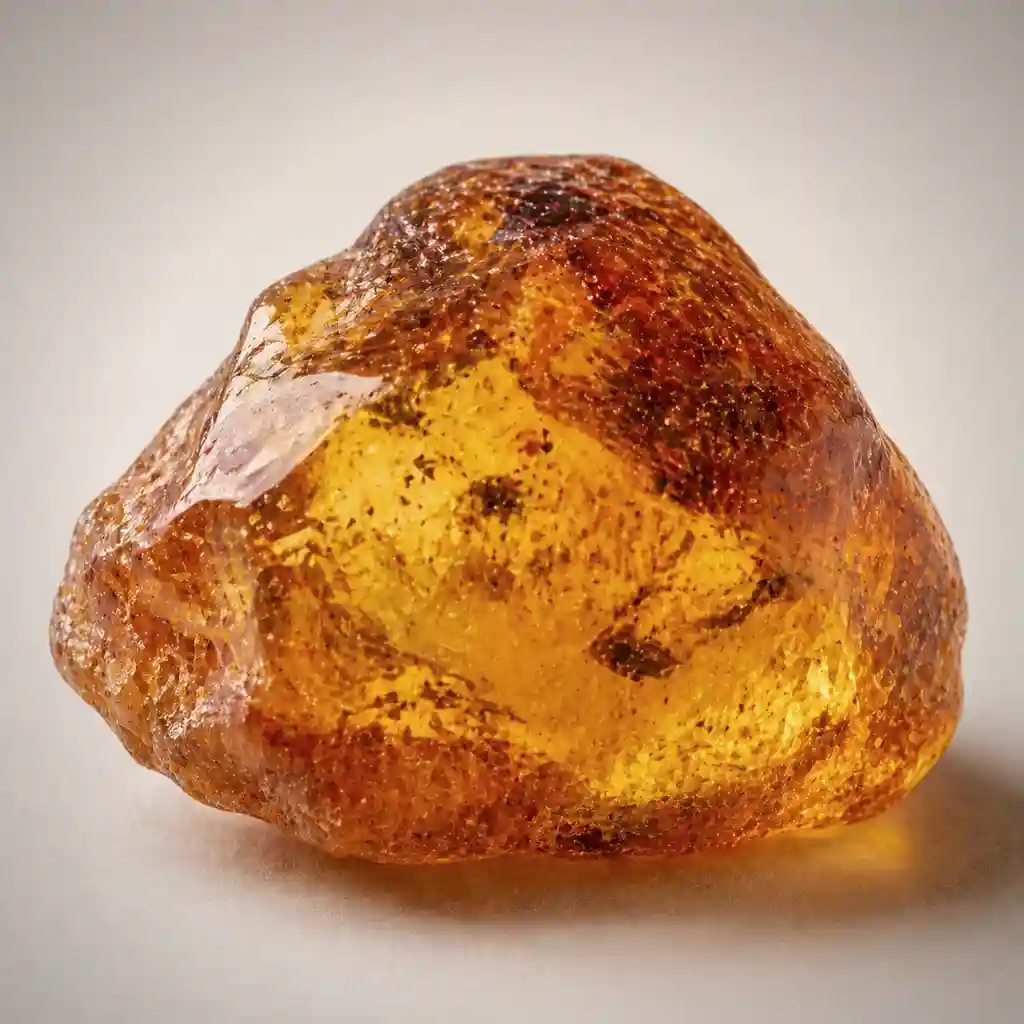 Raw amber specimen showing warm golden honey tones, organic fossilized resin texture, and soft translucency