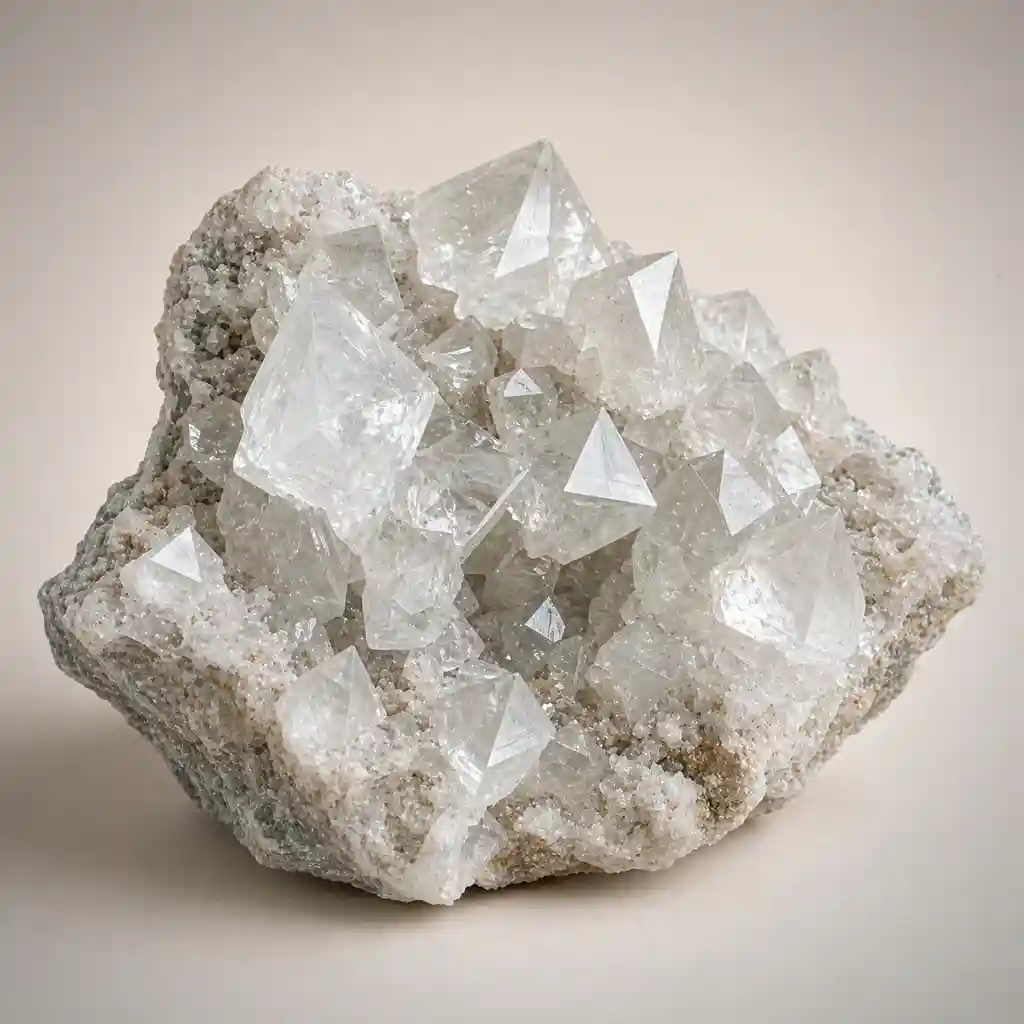 Raw apophyllite crystal specimen showing clear to milky pyramid-like crystal formations and glassy luster