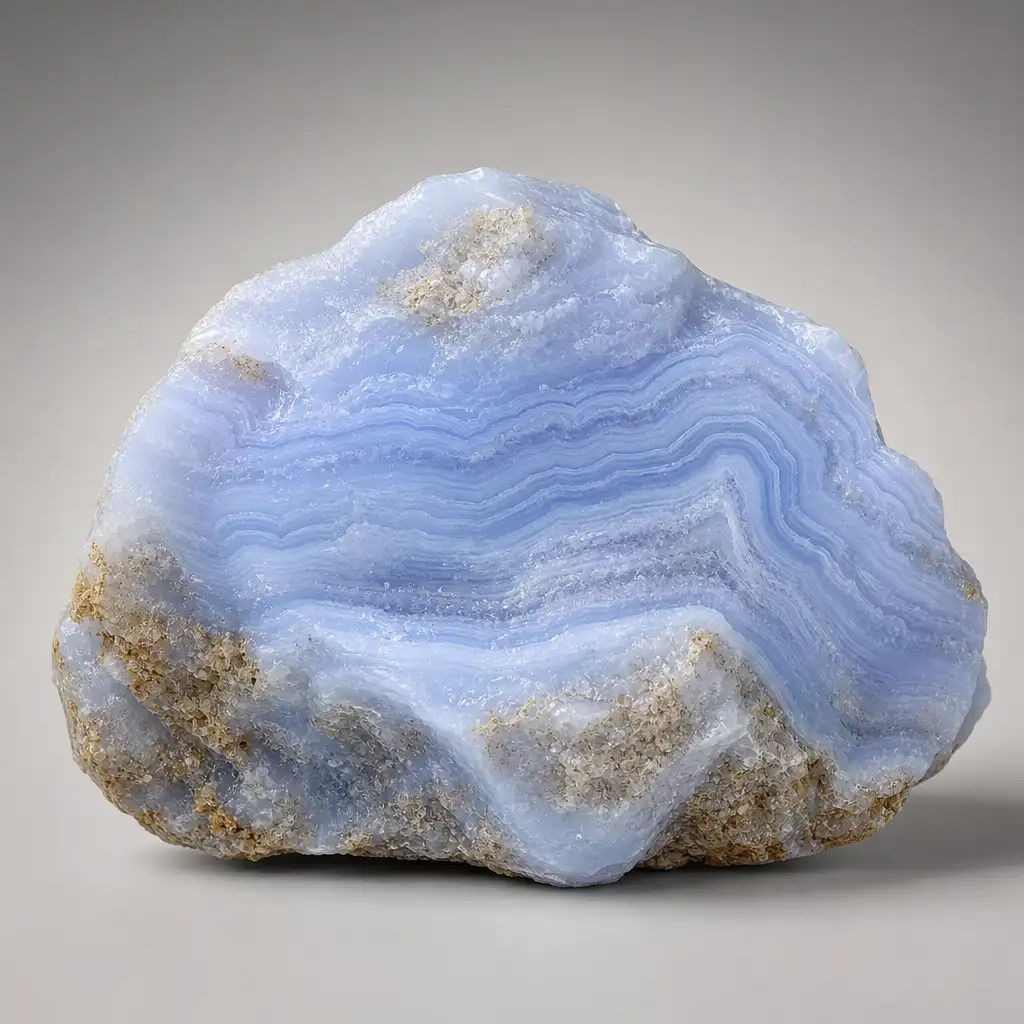 Raw Blue Lace Agate crystal specimen showing natural mineral texture and coloring