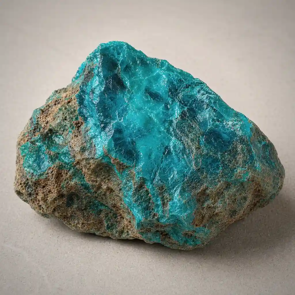 Raw chrysocolla crystal specimen showing vivid turquoise to blue-green copper mineral color and natural earthy matrix
