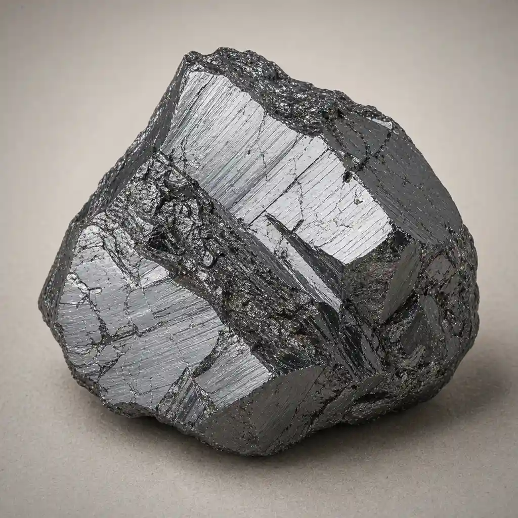 Raw hematite crystal specimen showing metallic silver-grey iron oxide surfaces and rugged mineral texture