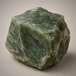 Raw jade crystal specimen showing rich green stone, waxy luster, and natural rugged mineral texture