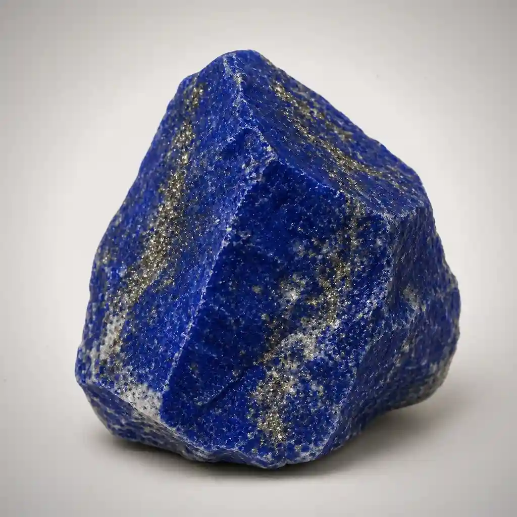Raw lapis lazuli crystal specimen showing deep blue stone with natural golden pyrite flecks and mineral texture