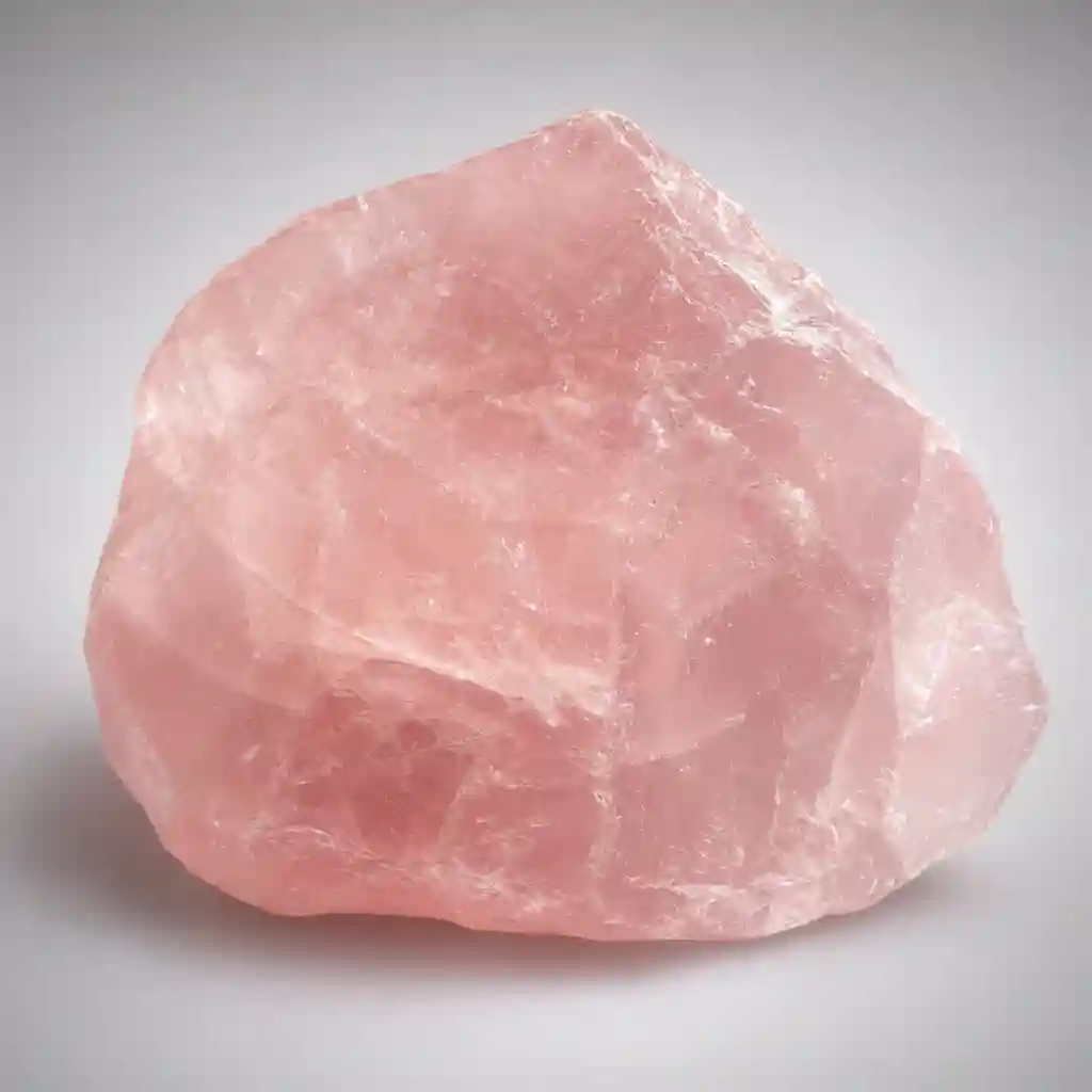Raw rose quartz crystal specimen showing natural blush pink color zoning and translucent quartz texture