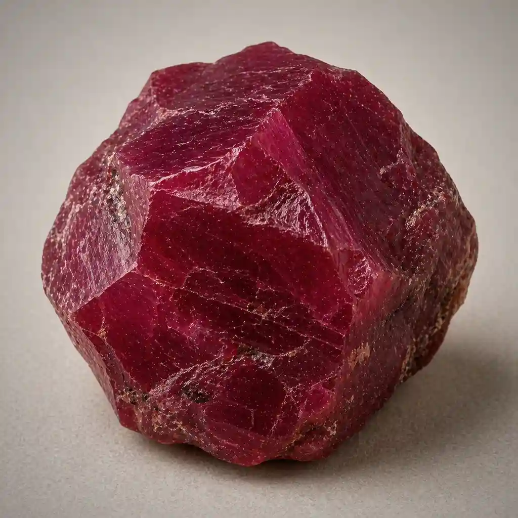 Raw ruby crystal specimen showing vivid deep red corundum, natural crystal faces, and rugged gemstone texture