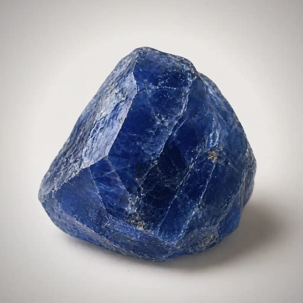 Raw sapphire crystal specimen showing deep royal blue corundum facets and natural mineral texture