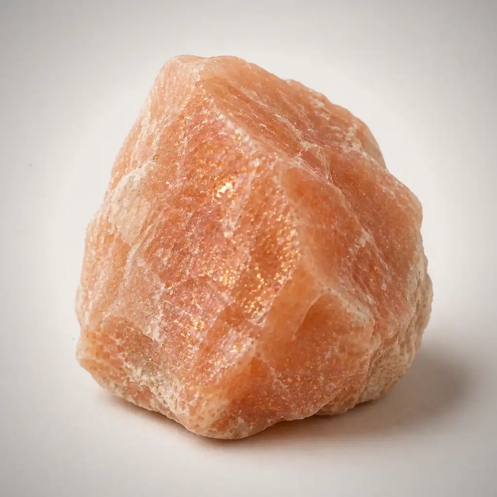 Raw sunstone crystal specimen showing warm peach-orange feldspar texture and subtle aventurescent shimmer