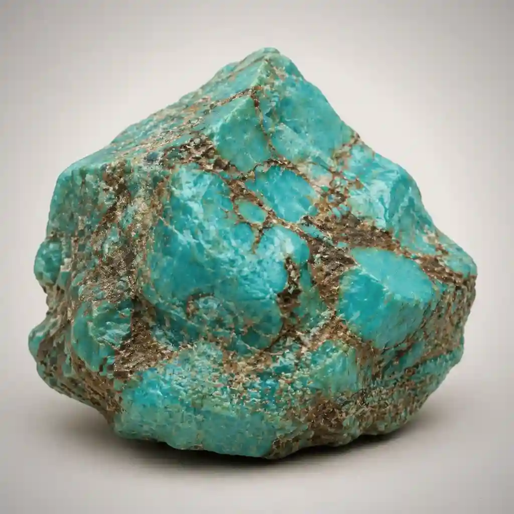 Raw turquoise crystal specimen showing blue-green color, brown matrix veining, and natural mineral texture