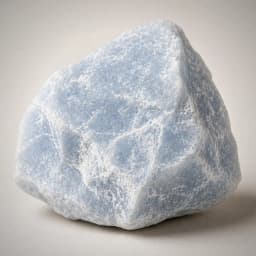 Raw angelite crystal specimen showing pale blue anhydrite color, soft cloudy white marbling, and matte mineral texture