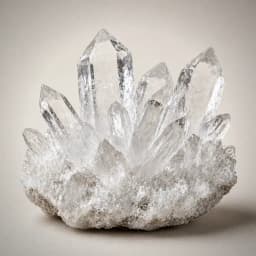 Raw clear quartz crystal cluster showing transparent icy points and natural clarity variations