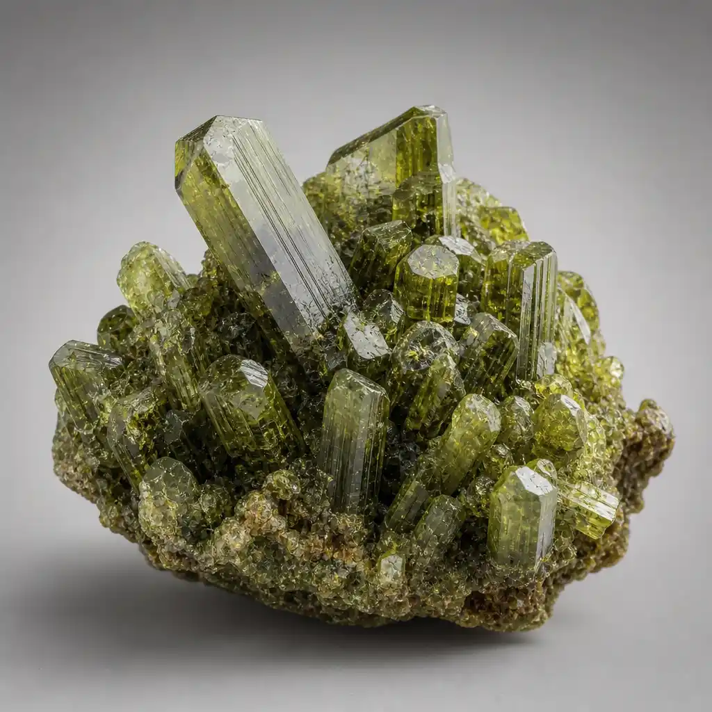Raw Epidote crystal specimen showing natural mineral texture and coloring