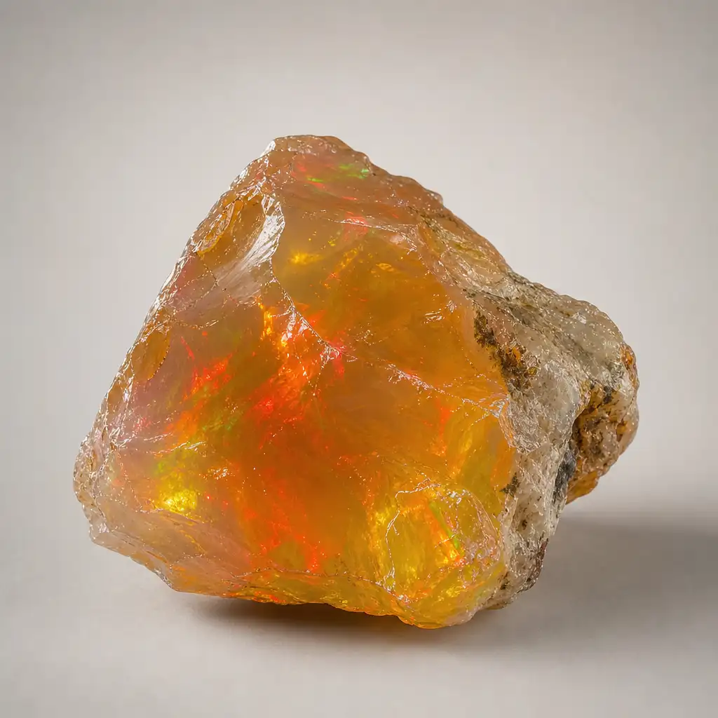 Raw Fire Opal crystal specimen showing natural mineral texture and coloring