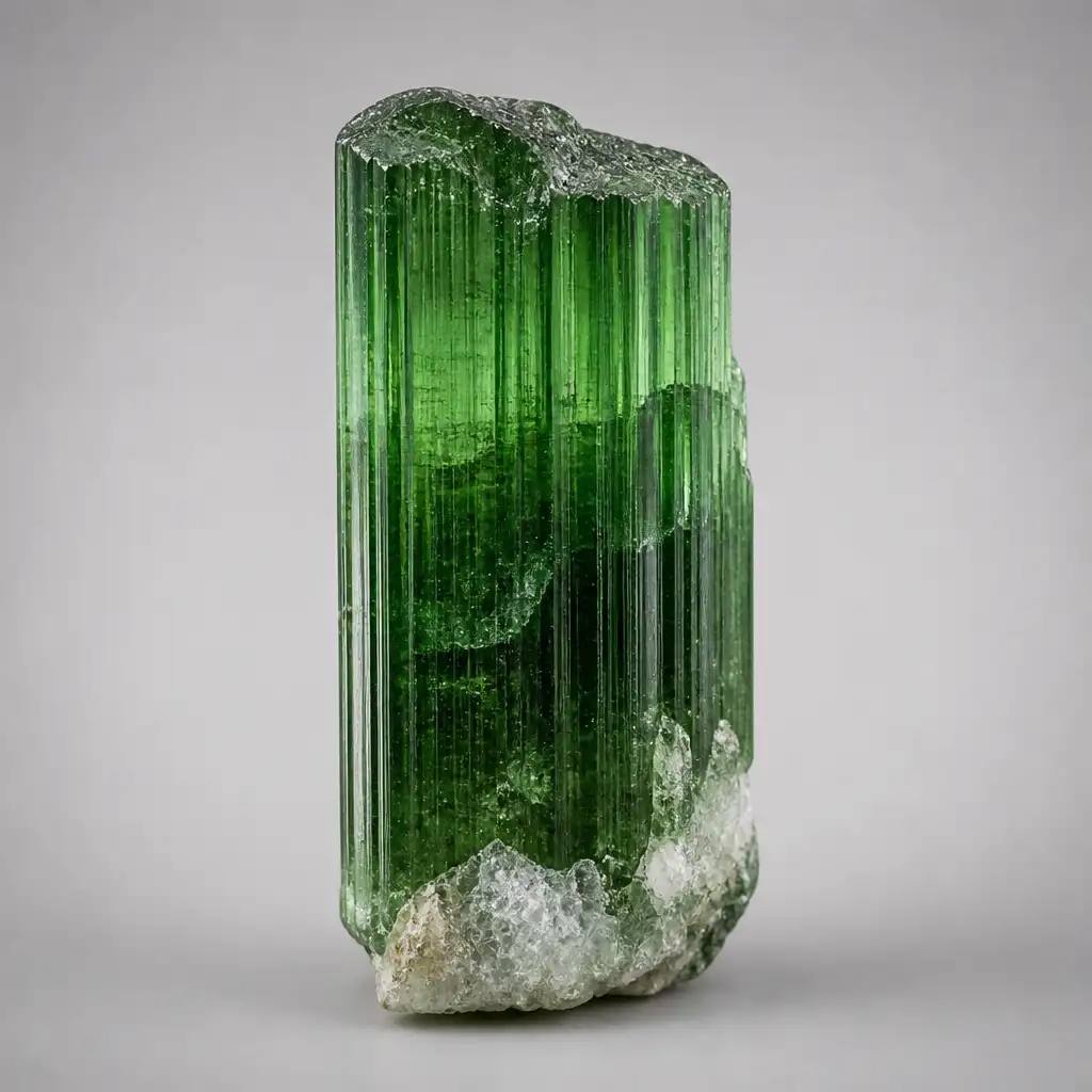 Raw Green Tourmaline crystal specimen showing natural mineral texture and coloring