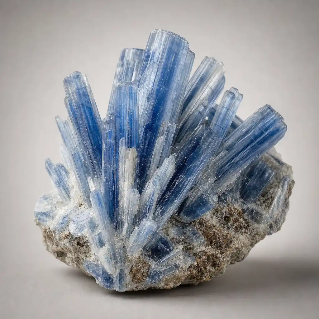 Raw kyanite crystal specimen showing distinctive elongated bladed blue form, pearly luster, and flat blade-like crystal habit