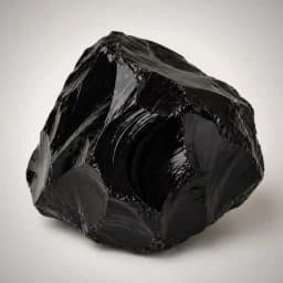 Raw obsidian crystal specimen showing glossy black volcanic glass and rugged natural fracture surfaces