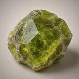 Raw peridot crystal specimen showing yellow-green olivine, natural crystal faces, and translucent glow