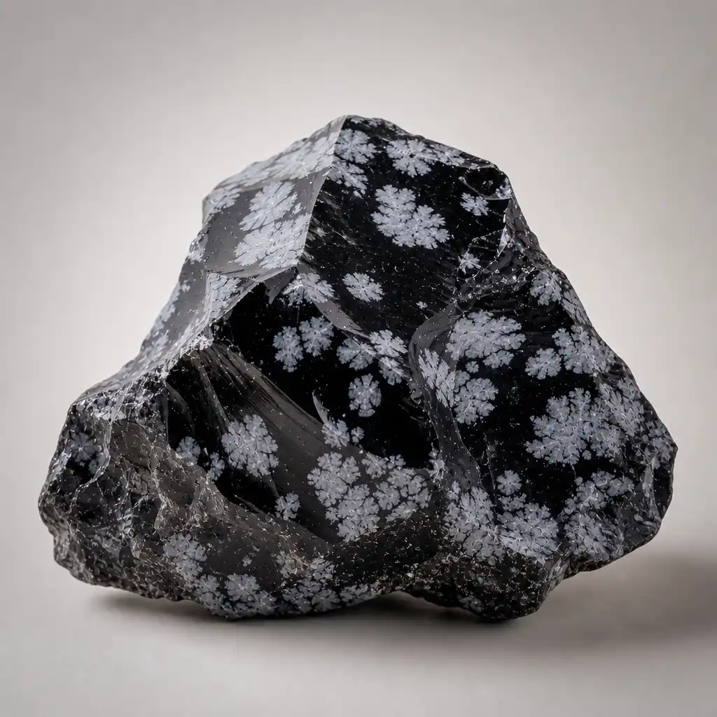 Raw Snowflake Obsidian crystal specimen showing natural mineral texture and coloring