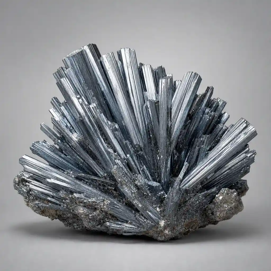 Raw Stibnite crystal specimen showing natural mineral texture and coloring
