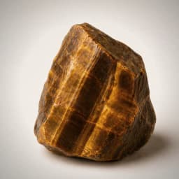 Raw Tiger's Eye crystal specimen showing golden-brown chatoyant banding and natural fibrous texture