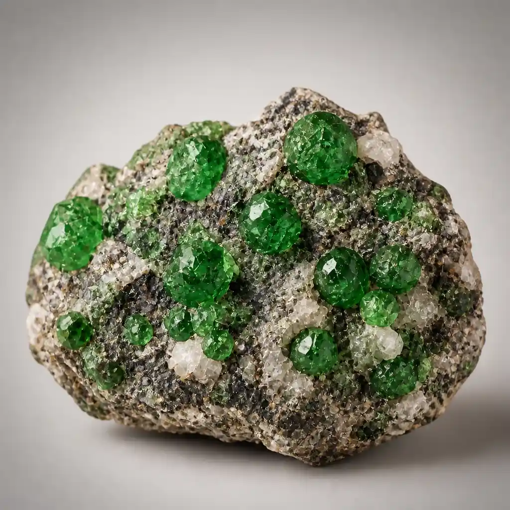 Raw Tsavorite crystal specimen showing natural mineral texture and coloring